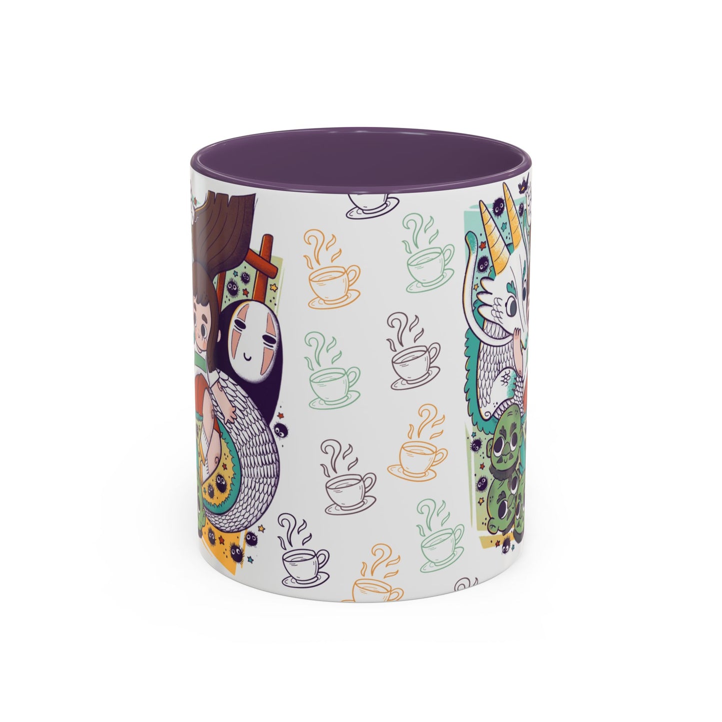 Spirited Away Accent Mug – Color Handle Anime Cup 11oz & 15oz – Studio Ghibli Coffee Mug Featuring Chihiro & No Face