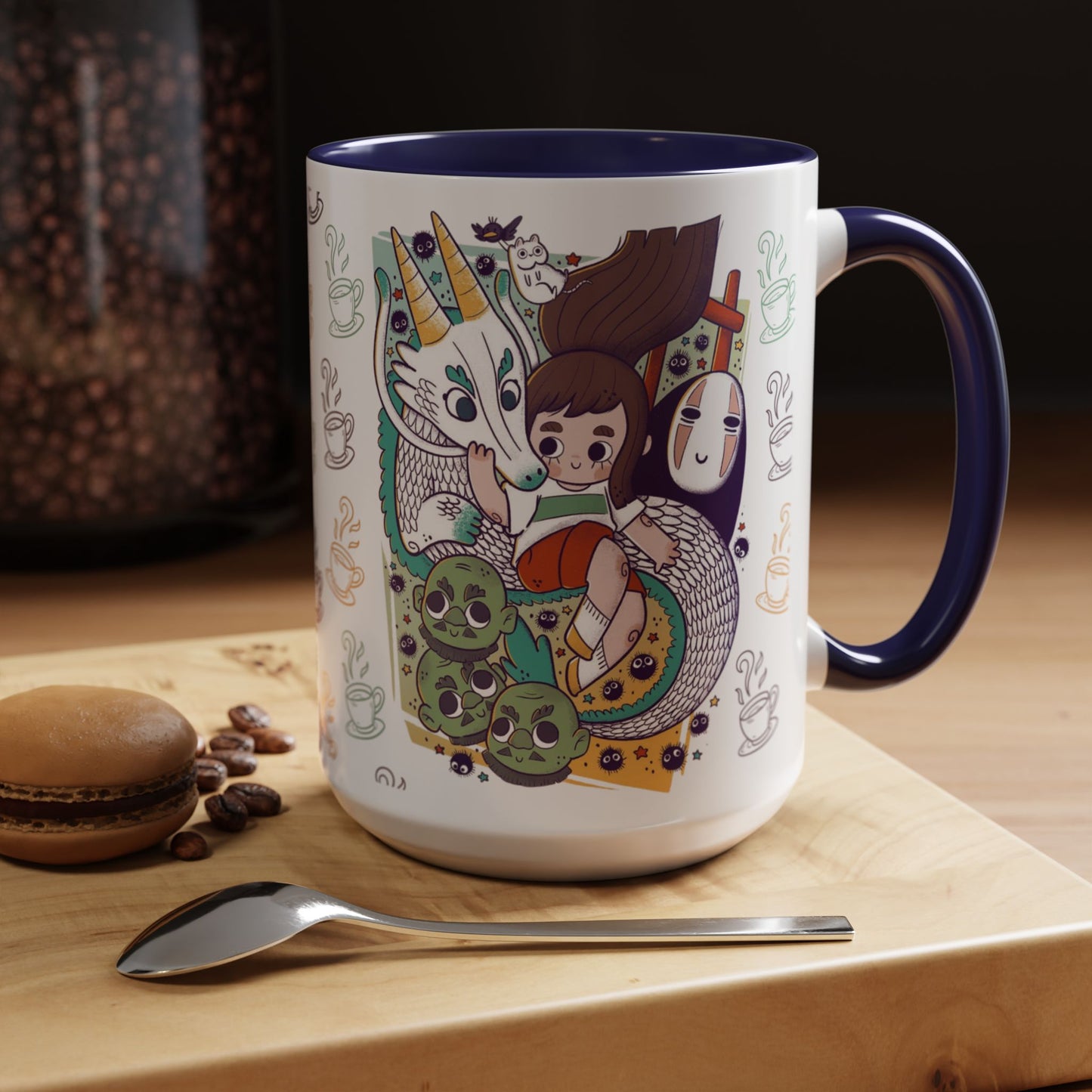 Spirited Away Accent Mug – Color Handle Anime Cup 11oz & 15oz – Studio Ghibli Coffee Mug Featuring Chihiro & No Face
