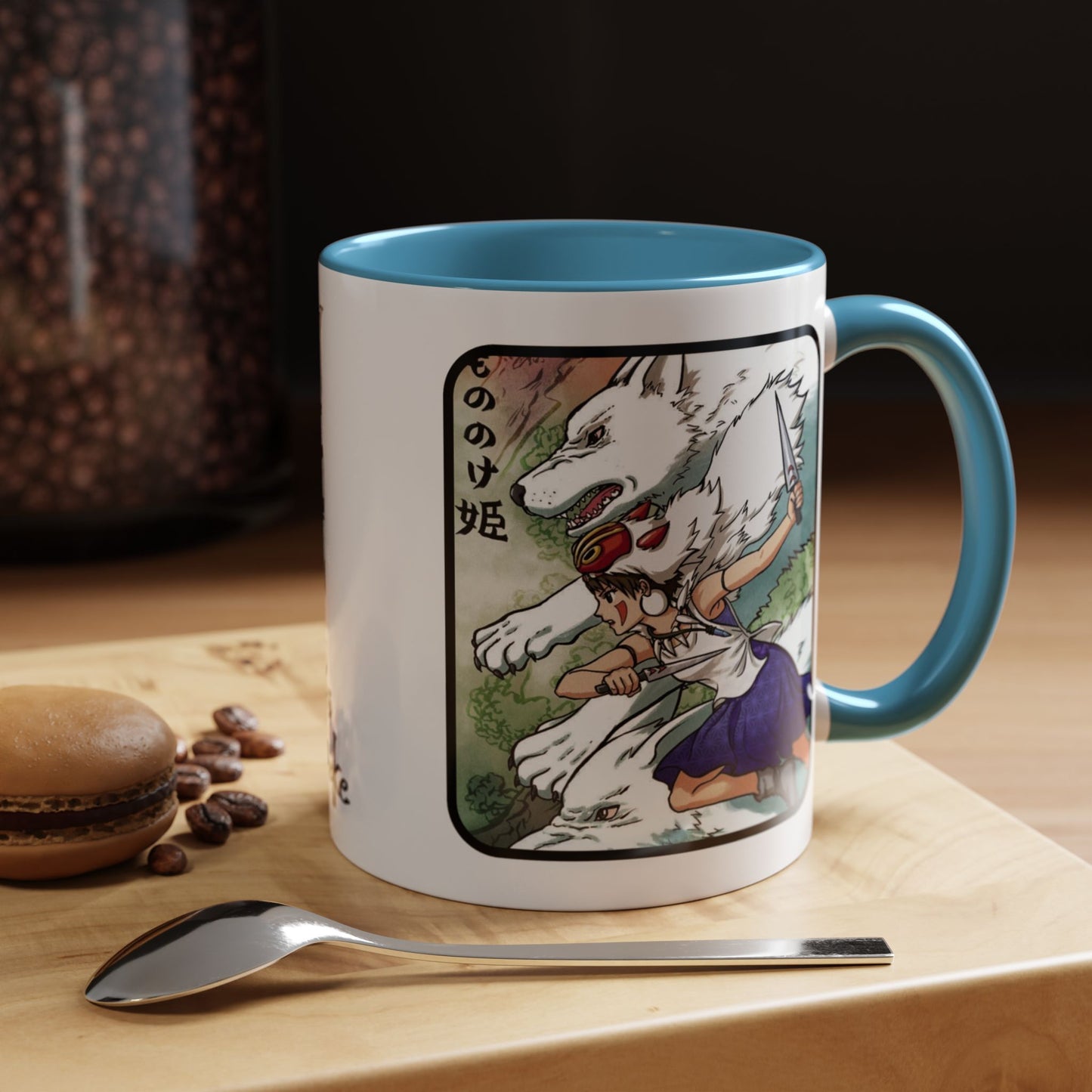 Princess Mononoke Accent Mug – Ghibli Collage Color Handle Cup 11oz & 15oz – Fantasy Anime Gift with San & Kodama