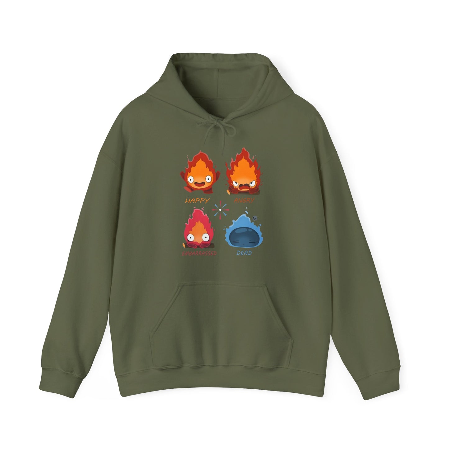 Funny Calcifer Faces Hoodie – 100% Cotton Howl’s Moving Castle Ghibli Anime Pullover