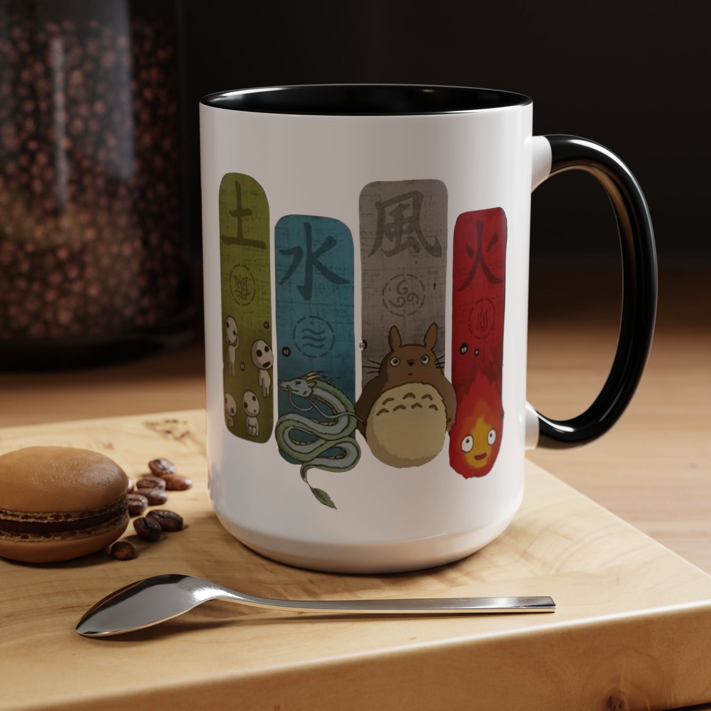 Studio Ghibli Figures Accent Mug – 11oz & 15oz Color Handle Anime Cup – Ghibli Character Coffee Mug for Fans