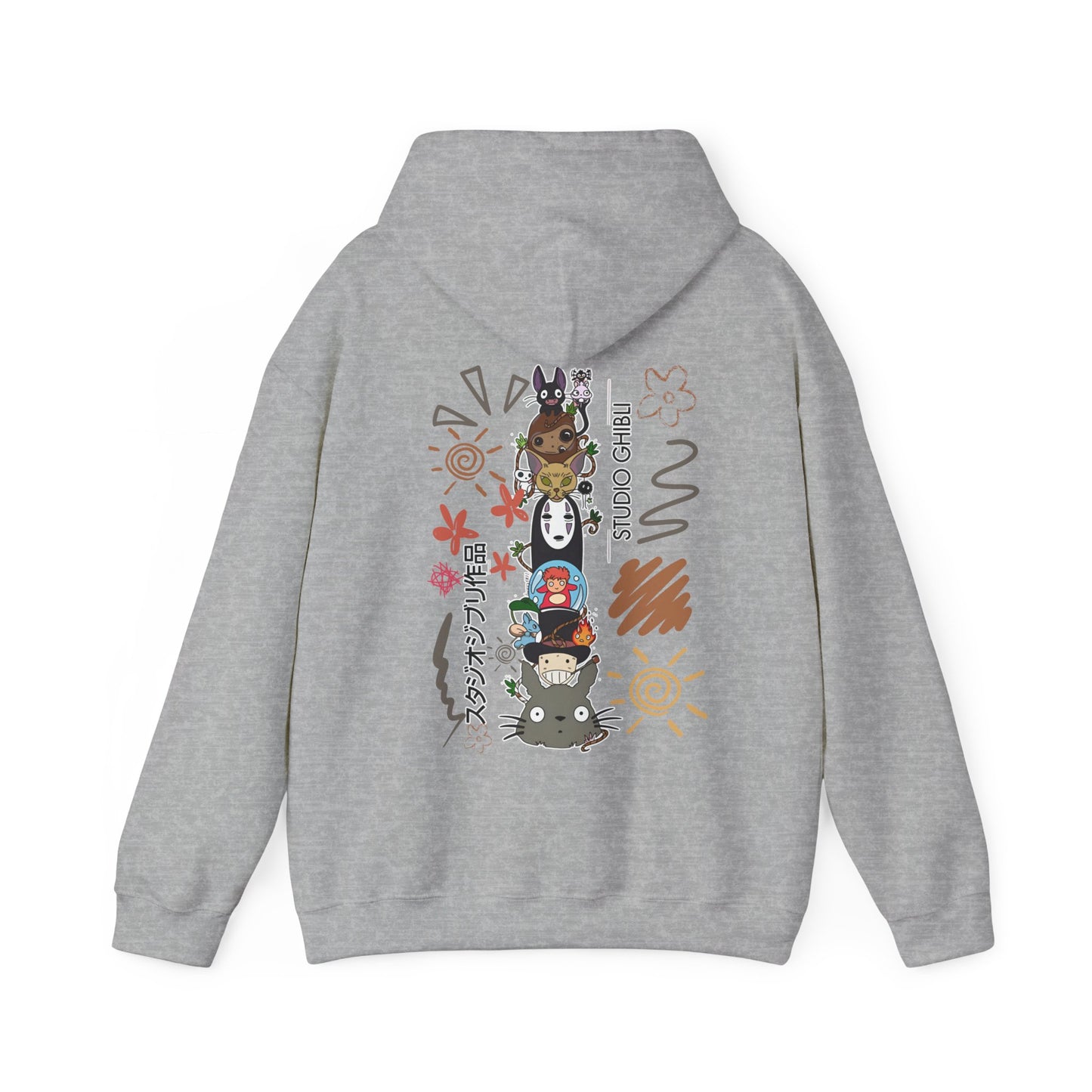 Studio Ghibli Back Print Hoodie – 100% Cotton Sketch Design Featuring Iconic Anime Characters