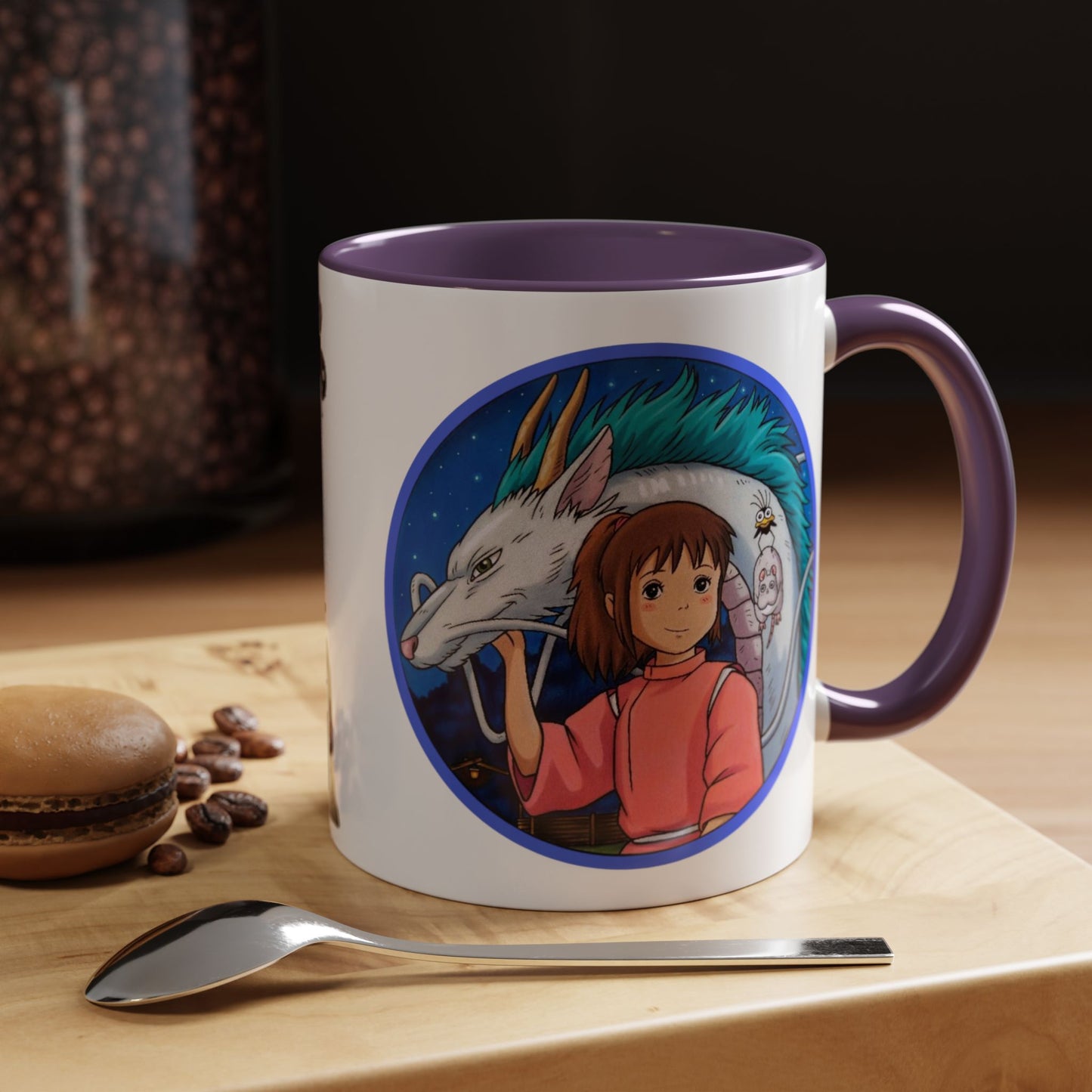 Spirited Away Moments Accent Mug – Color Handle Ghibli Cup 11oz & 15oz – Chihiro and Haku Anime Scene Gift