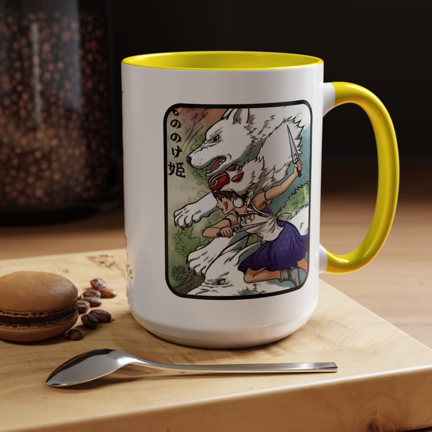 Princess Mononoke Accent Mug – Ghibli Collage Color Handle Cup 11oz & 15oz – Fantasy Anime Gift with San & Kodama