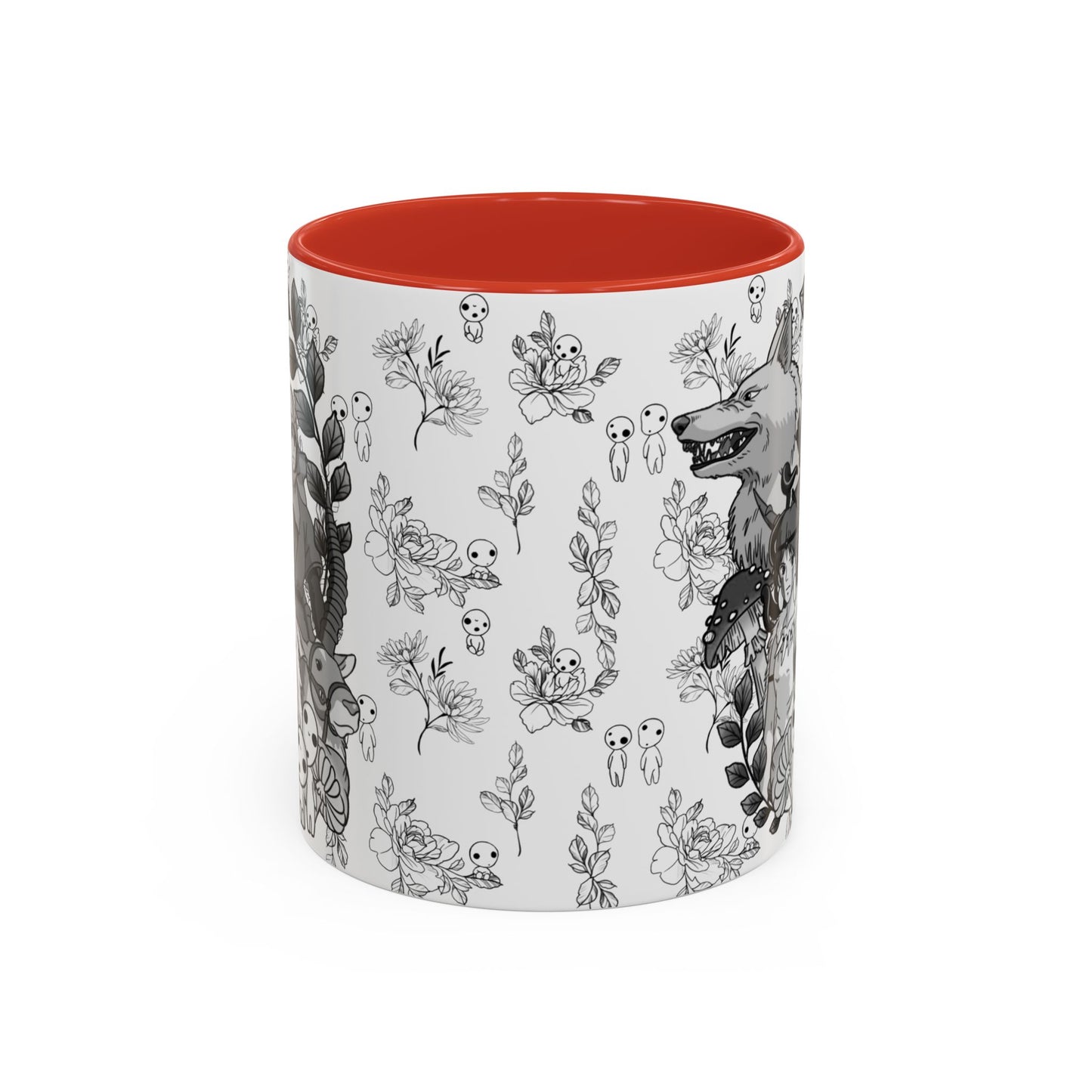 Princess Mononoke Black and White Accent Mug – Studio Ghibli Coffee Cup with Colored Handle – 11oz & 15oz Ceramic Anime Gift