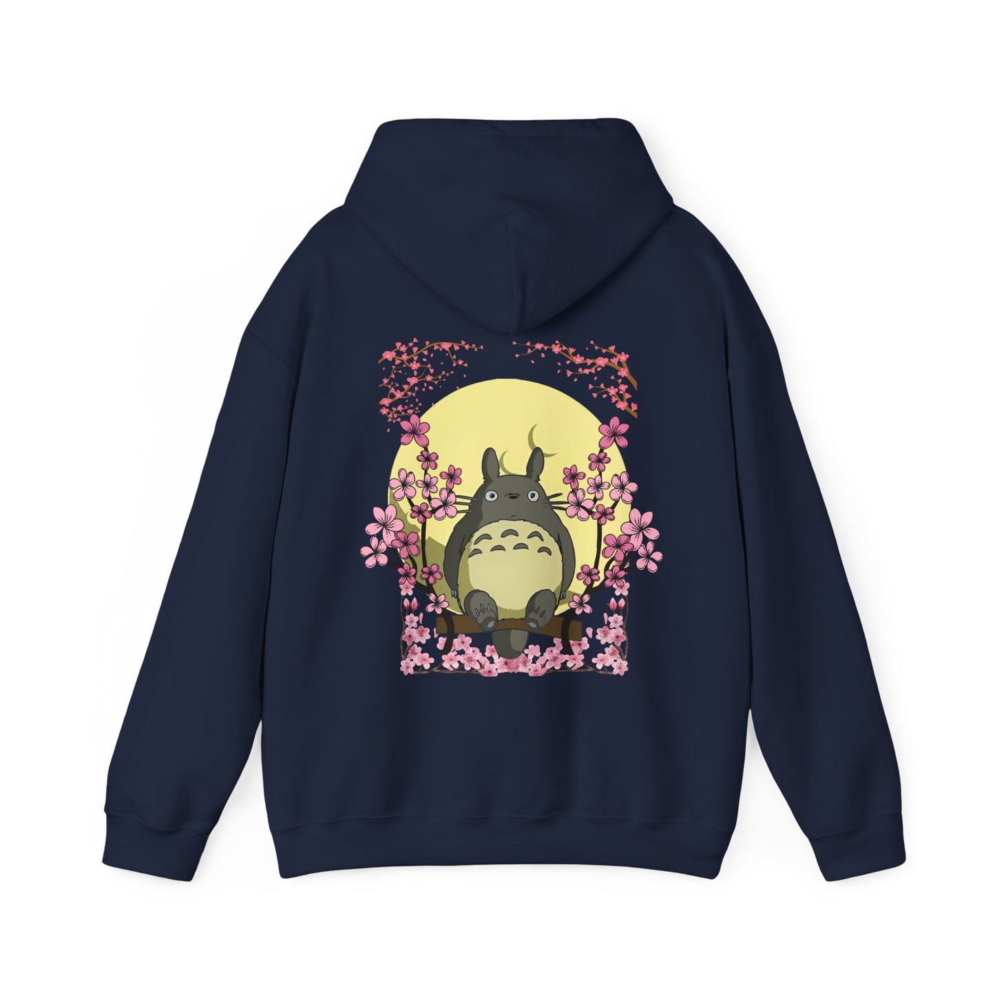 Totoro Sakura Moon Back Print Hoodie – 100% Cotton Studio Ghibli-Inspired Cherry Blossom Pullover