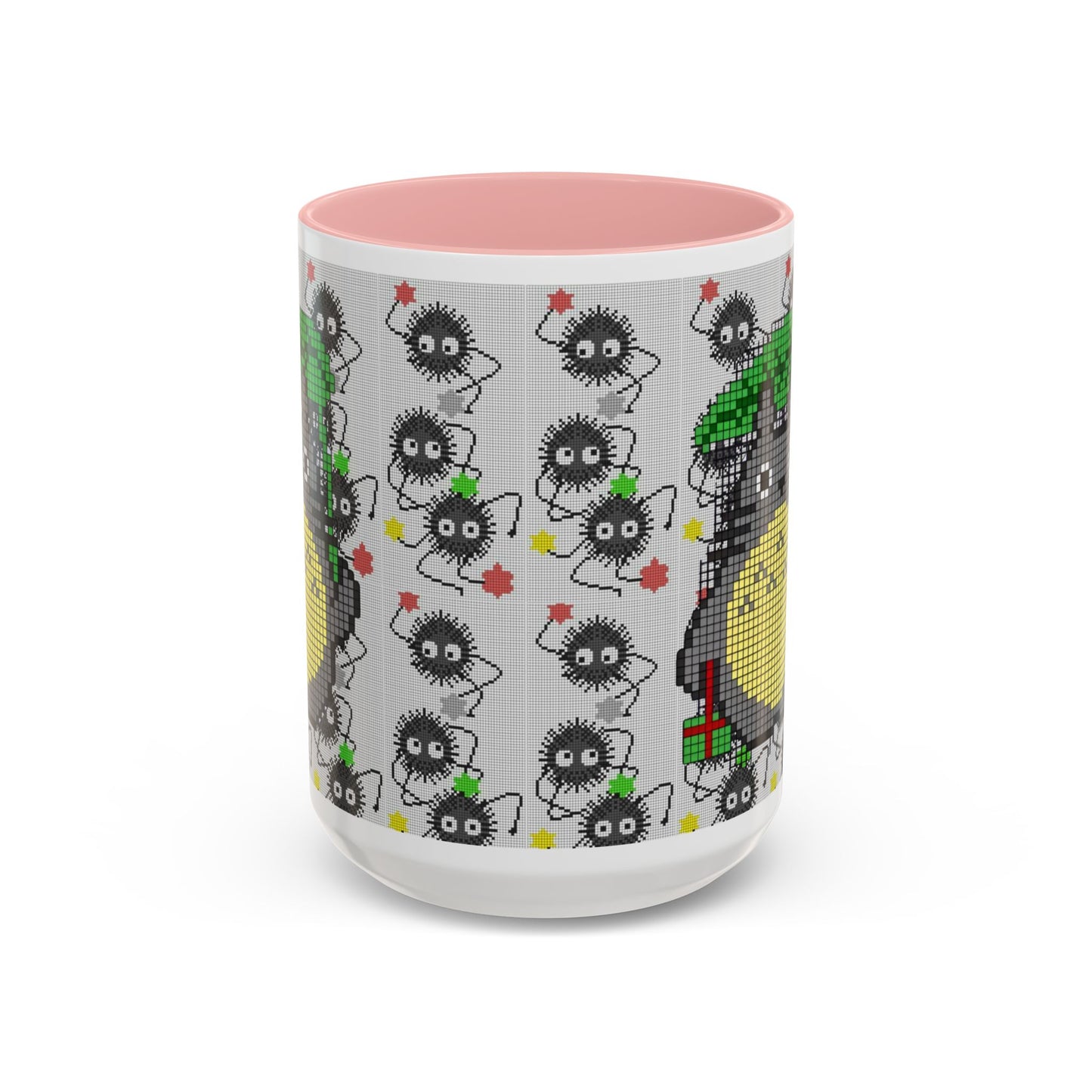 Totoro & Soot Sprites Accent Mug – Color Handle Studio Ghibli Cup – 11oz & 15oz Ceramic Anime Coffee Gift