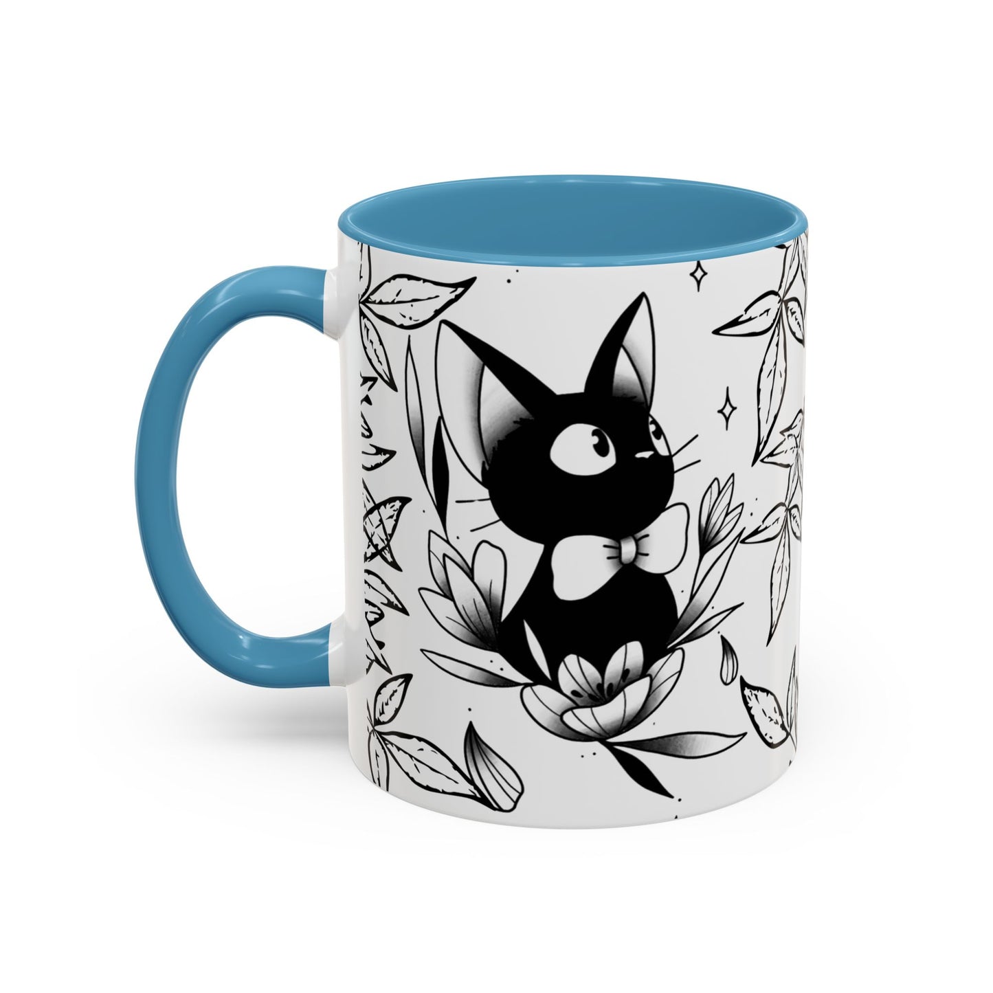 Jiji Cat Studio Ghibli Mug – 11oz & 15oz Accent Handle Coffee Cup – Cute Kiki’s Delivery Service Gift