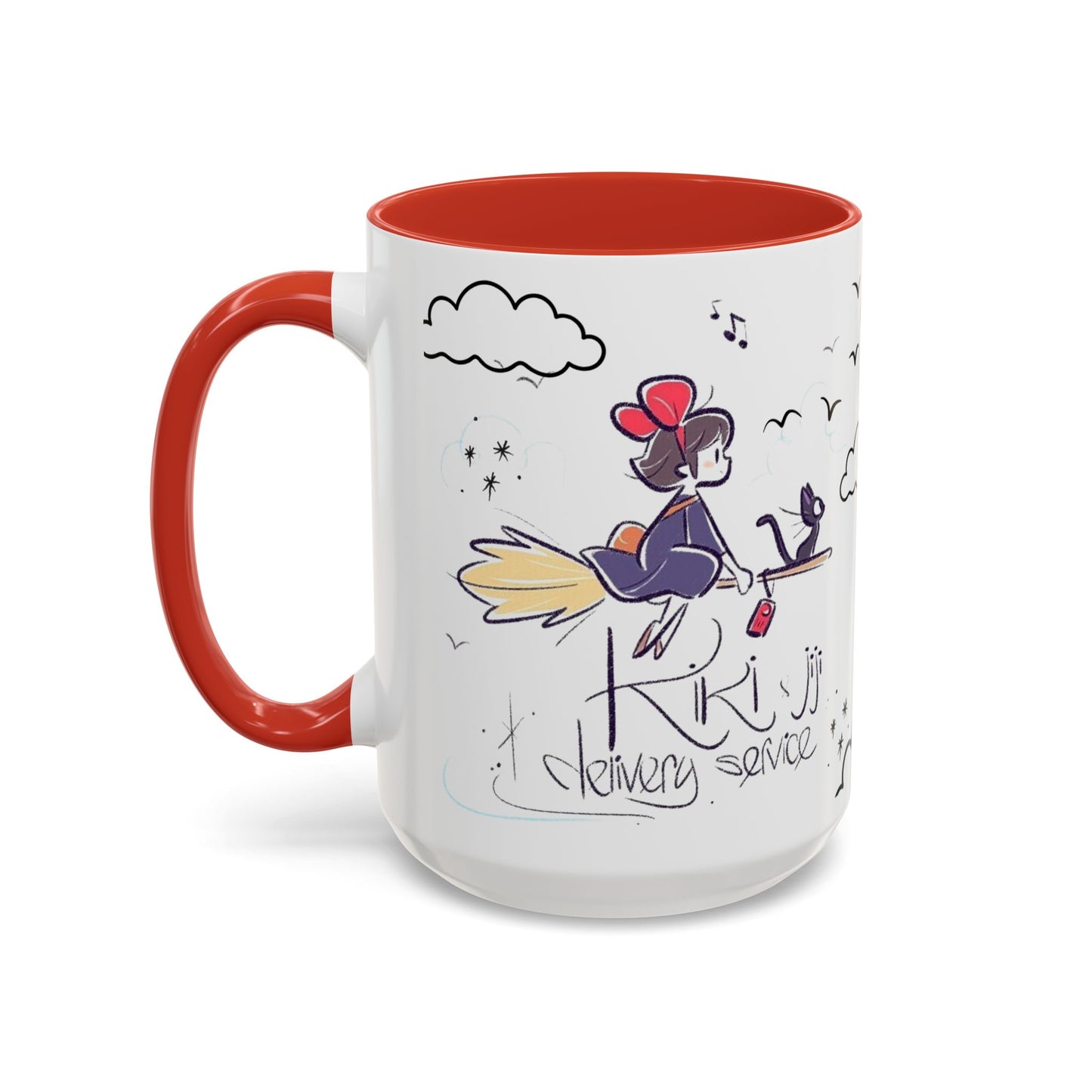Kiki's Delivery Service Sketch Accent Mug – Studio Ghibli Ceramic Cup – 11oz & 15oz Anime Gift
