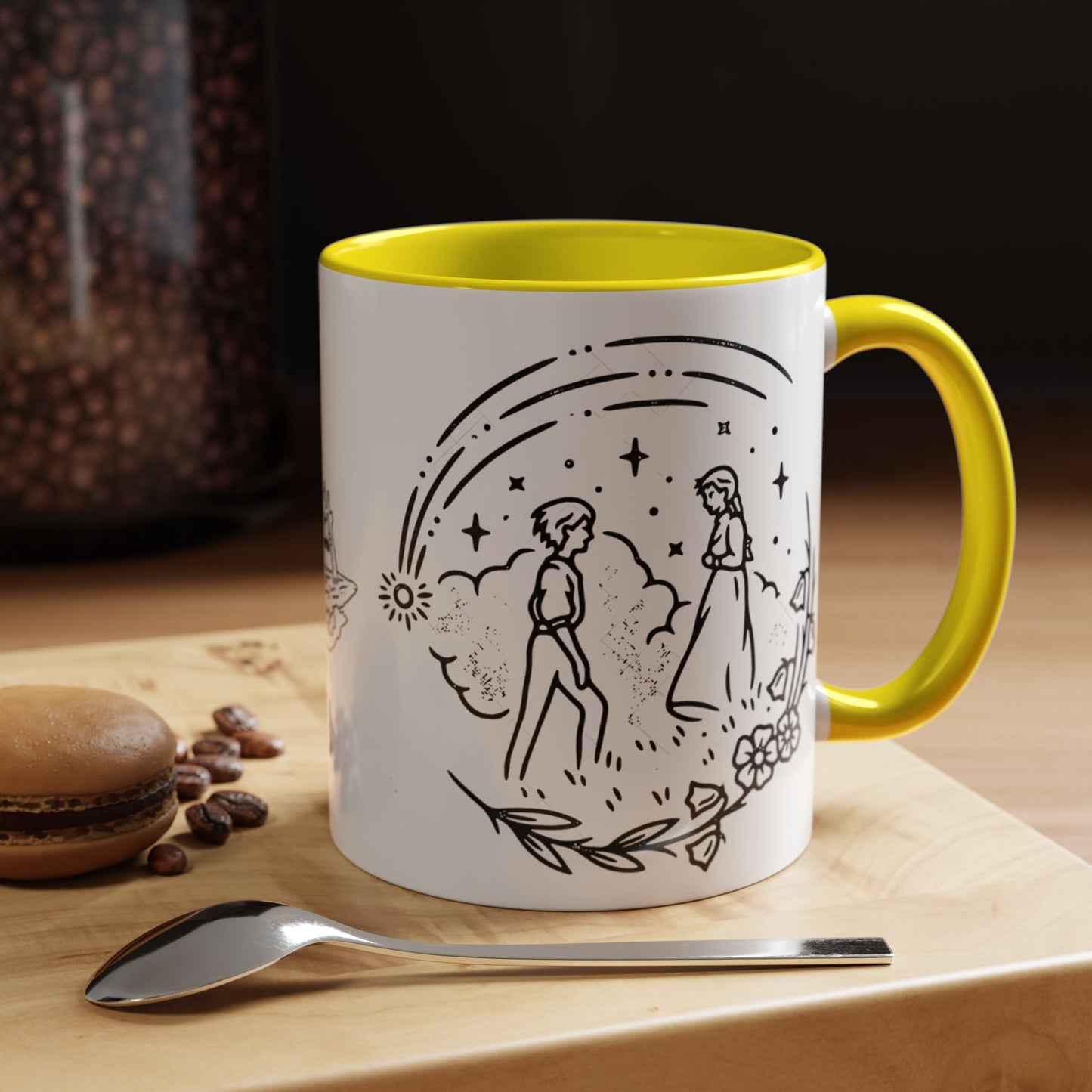 Calcifer Accent Mug – Howl’s Moving Castle Cup with Colored Handle – Studio Ghibli Gift 11oz & 15oz