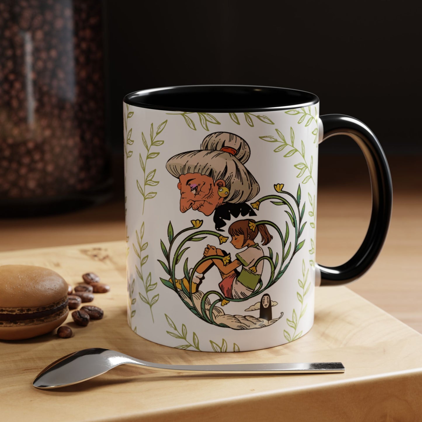 Spirited Away Chihiro Accent Mug – Studio Ghibli Coffee Cup with Colored Handle – 11oz & 15oz Ceramic Anime Gift