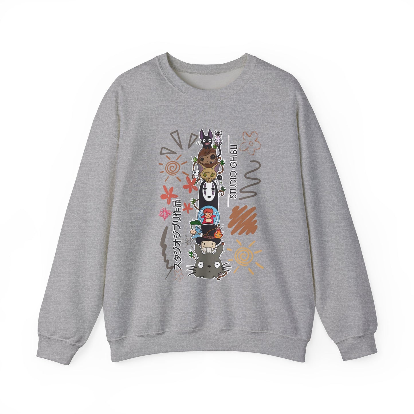 Studio Ghibli Characters Sketch Sweatshirt – 100% Cotton Pullover Featuring Iconic Anime Characters