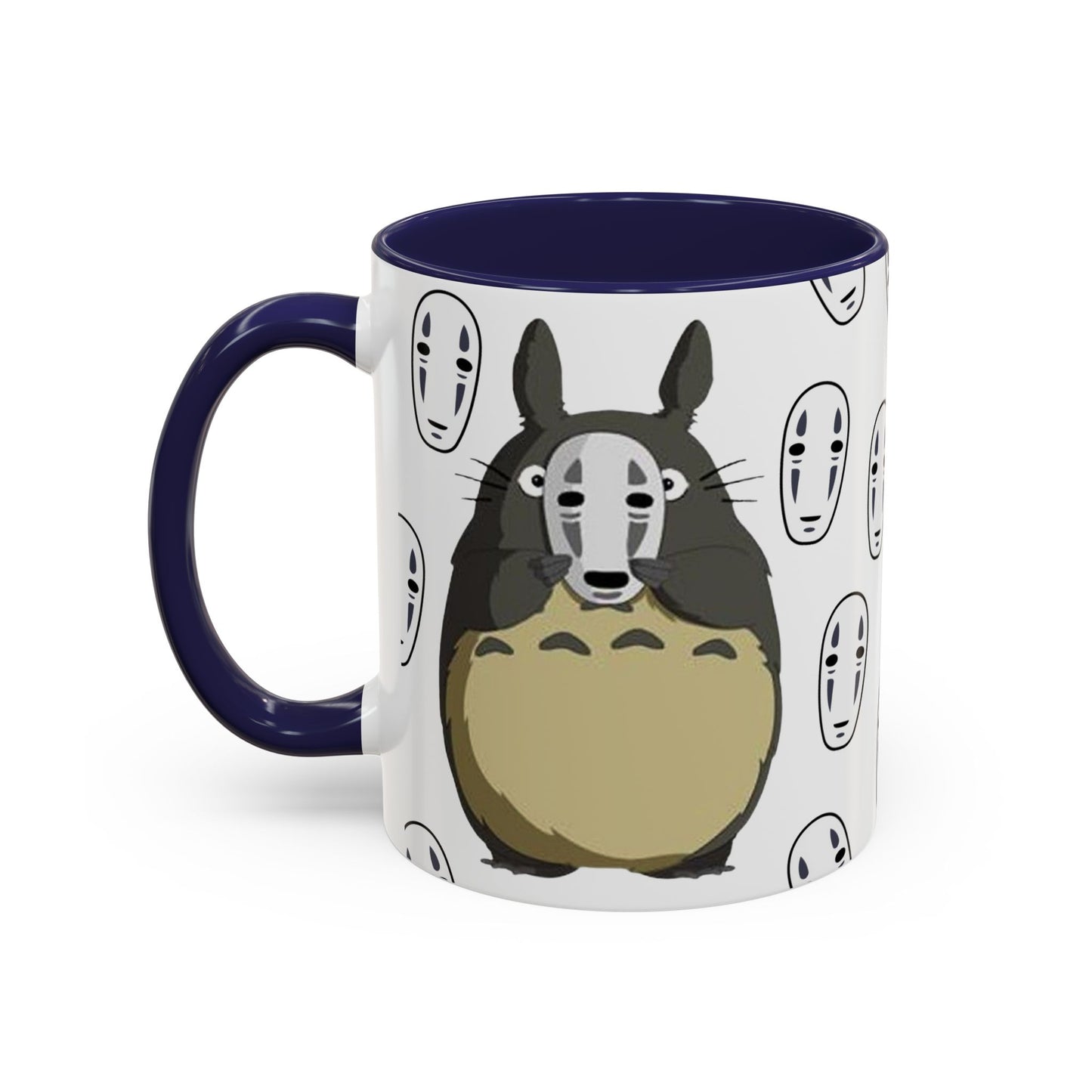 Totoro No Face Mask Accent Mug – Studio Ghibli Color Handle Cup 11oz & 15oz – Cute Anime Crossover Coffee Gift