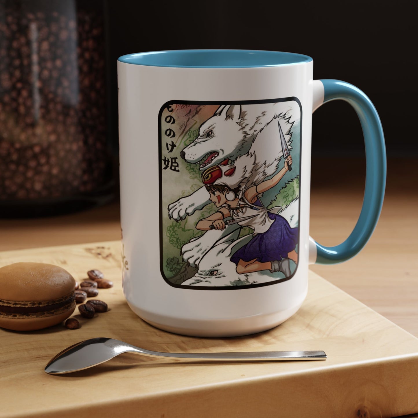 Princess Mononoke Accent Mug – Ghibli Collage Color Handle Cup 11oz & 15oz – Fantasy Anime Gift with San & Kodama