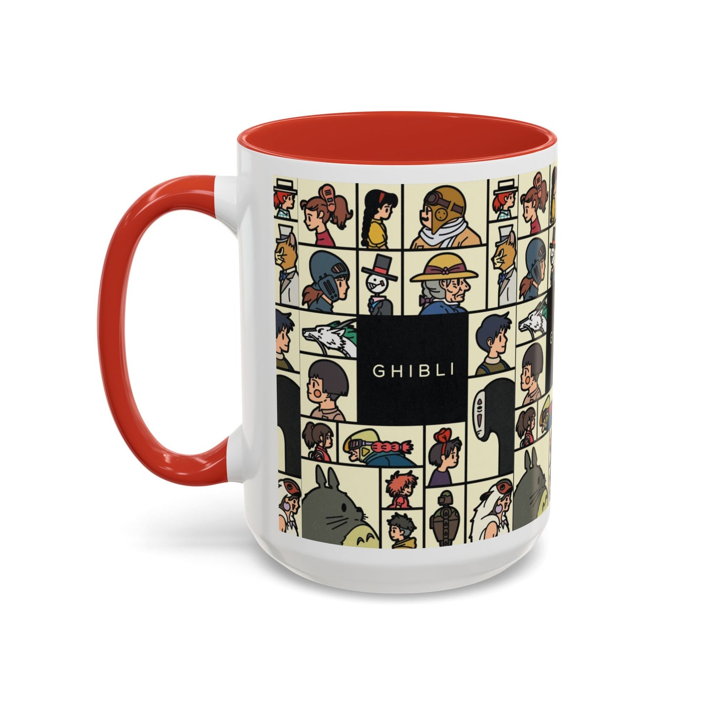 Studio Ghibli Characters Sketch Accent Mug – 11oz & 15oz Anime Coffee Cup with Color Handle