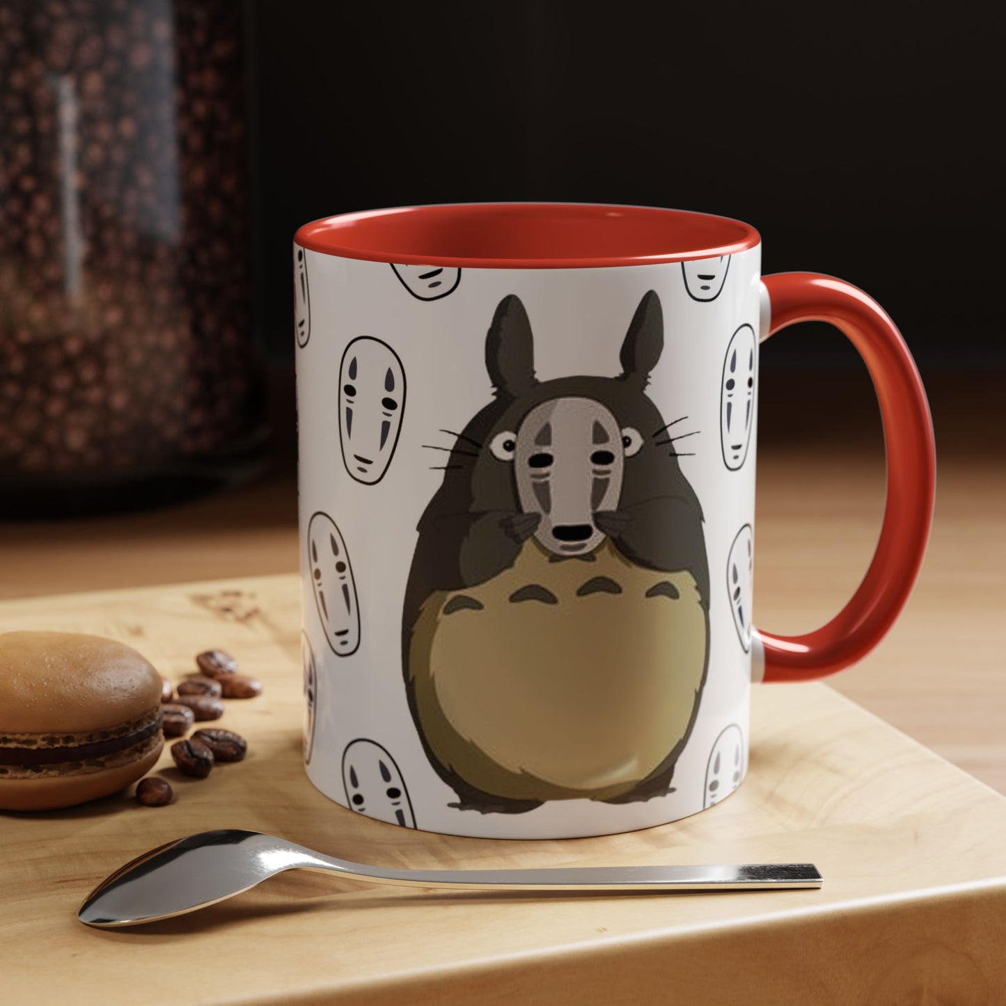 Totoro No Face Mask Accent Mug – Studio Ghibli Color Handle Cup 11oz & 15oz – Cute Anime Crossover Coffee Gift