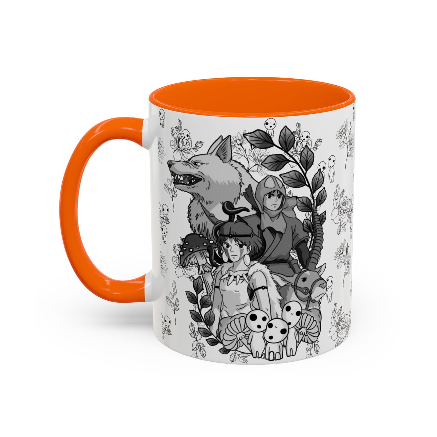 Princess Mononoke Black and White Accent Mug – Studio Ghibli Coffee Cup with Colored Handle – 11oz & 15oz Ceramic Anime Gift