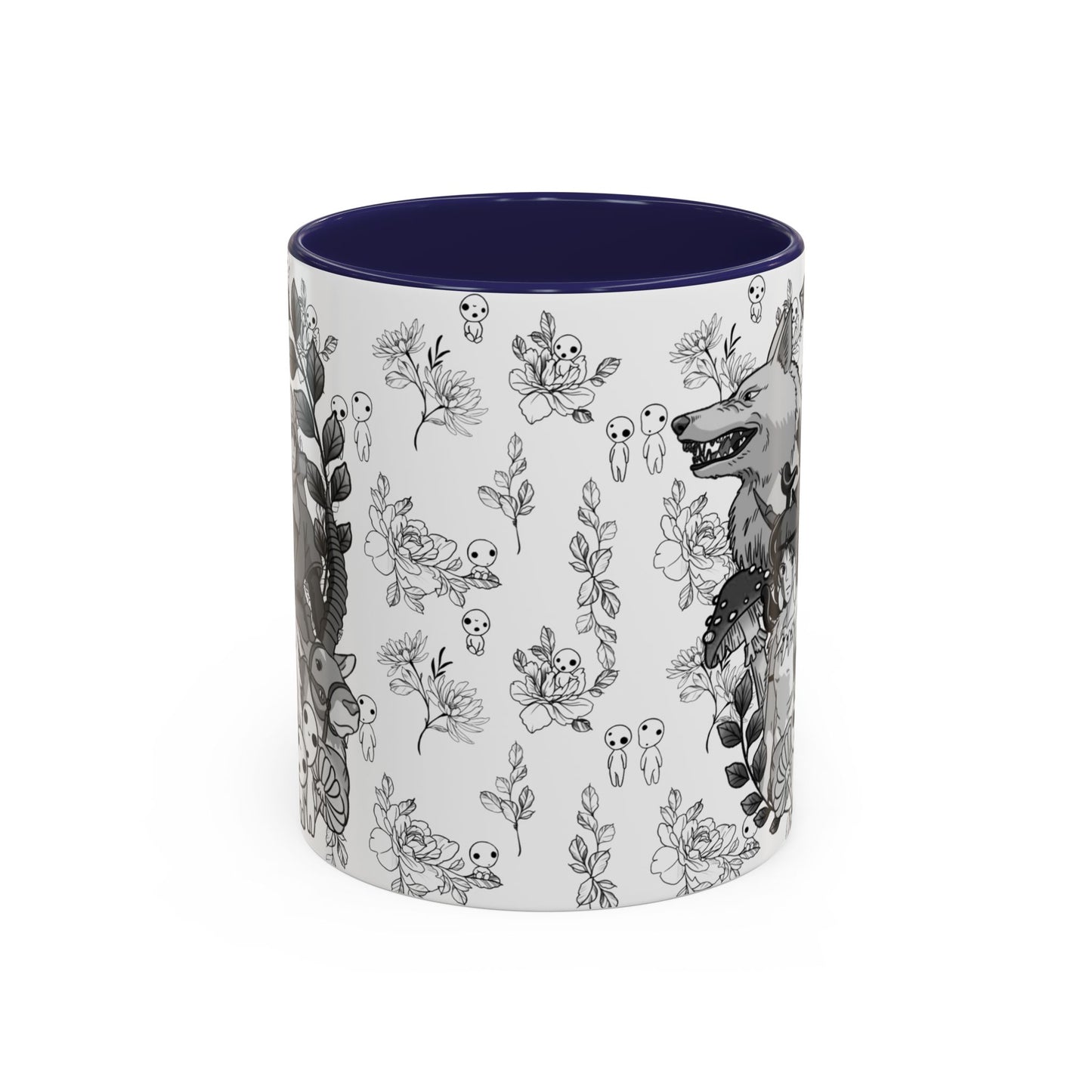 Princess Mononoke Black and White Accent Mug – Studio Ghibli Coffee Cup with Colored Handle – 11oz & 15oz Ceramic Anime Gift