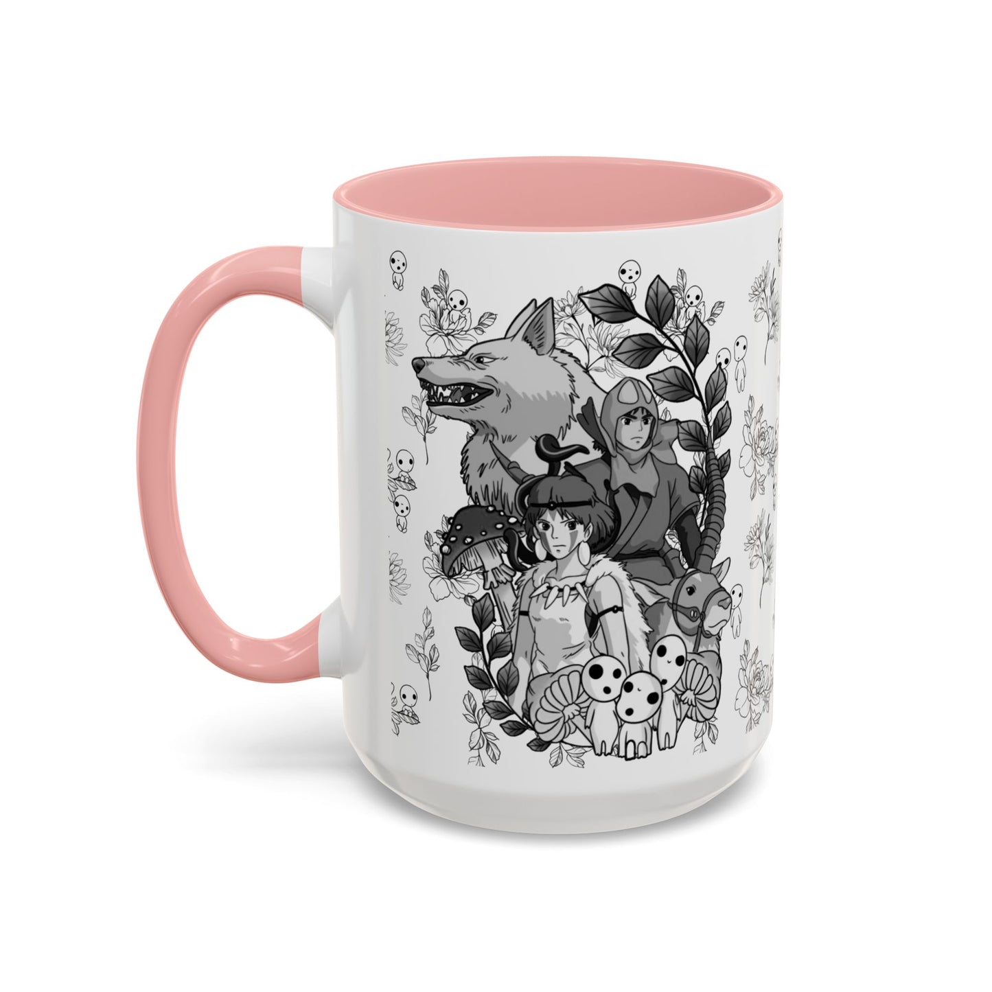 Princess Mononoke Black and White Accent Mug – Studio Ghibli Coffee Cup with Colored Handle – 11oz & 15oz Ceramic Anime Gift
