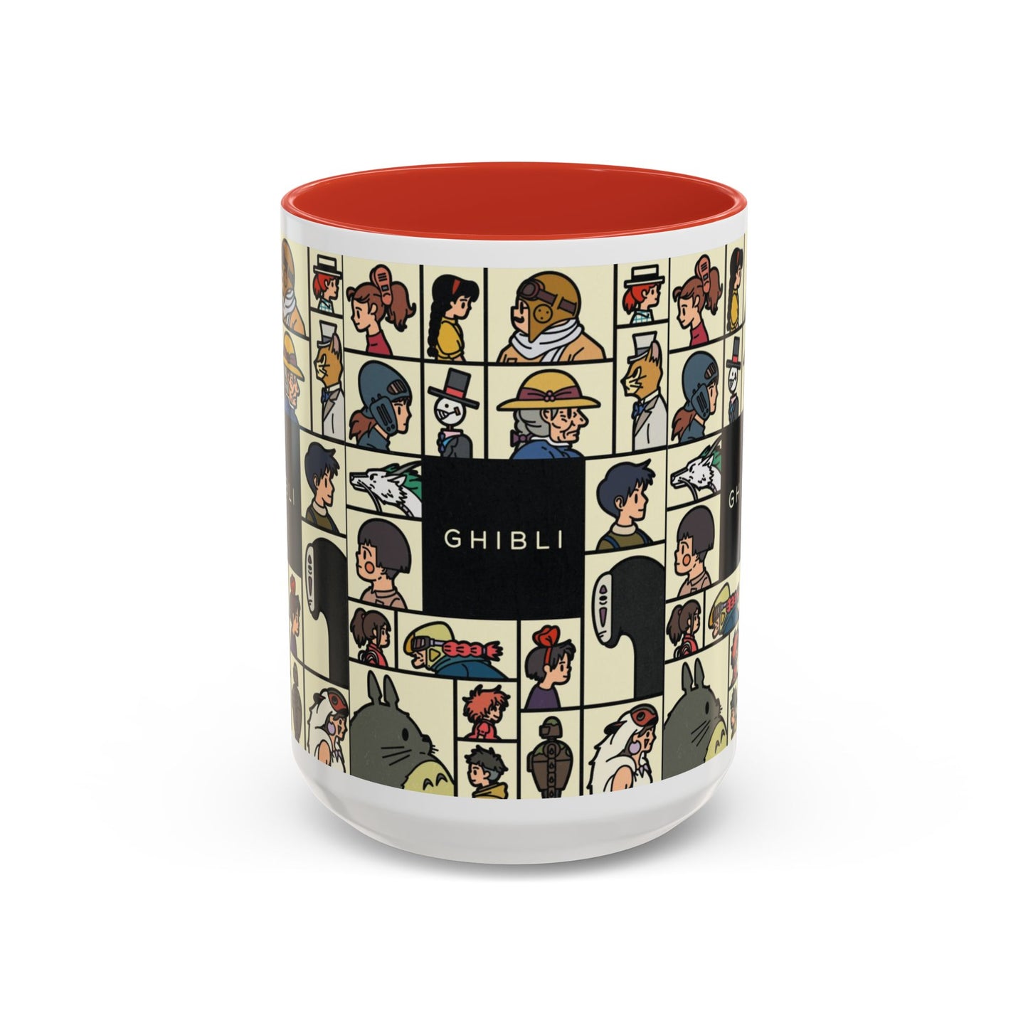 Studio Ghibli Characters Sketch Accent Mug – 11oz & 15oz Anime Coffee Cup with Color Handle