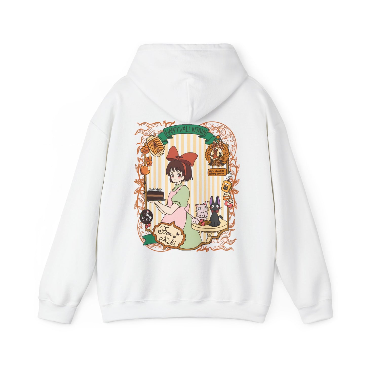 Kiki Happy Back Print Hoodie – 100% Cotton Studio Ghibli Kiki’s Delivery Service Hoodie for Anime Fans