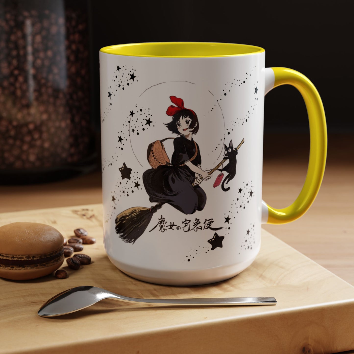 Kiki’s Delivery Service Accent Mug – 11oz & 15oz Ceramic Cup with Colored Handle – Studio Ghibli Anime Gift