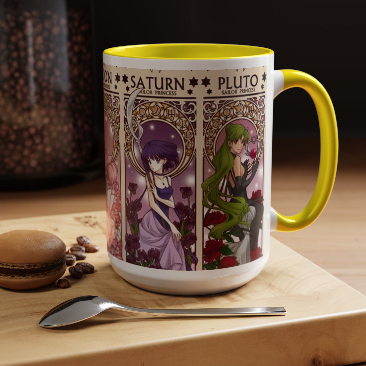 Sailor Moon Outer Guardians Accent Mug – Uranus Neptune Pluto Saturn – Color Handle Anime Cup 11oz 15oz