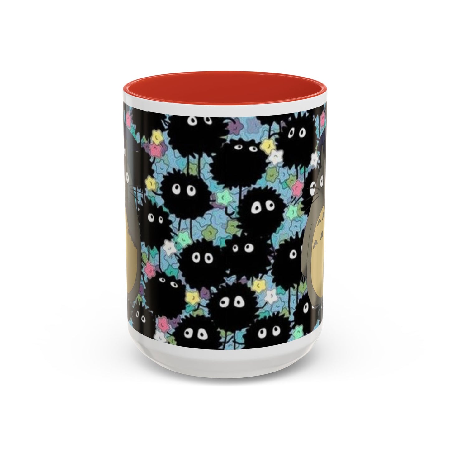 Totoro & Soot Sprites Accent Mug – Studio Ghibli Color Handle Cup – 11oz & 15oz Ceramic Anime Gift