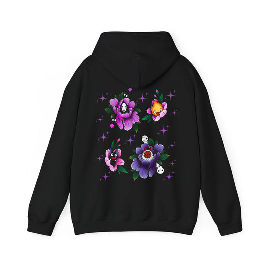 Studio Ghibli Flowers Back Print Hoodie – 100% Cotton Floral Anime Sweatshirt