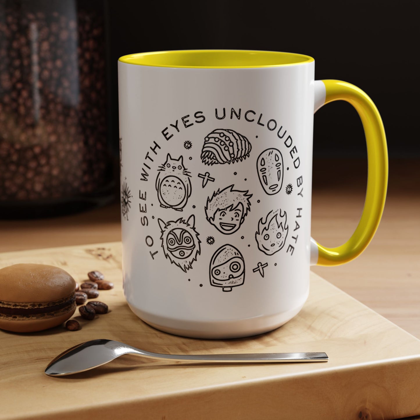 Universe Ghibli Accent Mug – Color Handle Anime Coffee Cup – 11oz & 15oz Studio Ghibli Ceramic Mug Gift