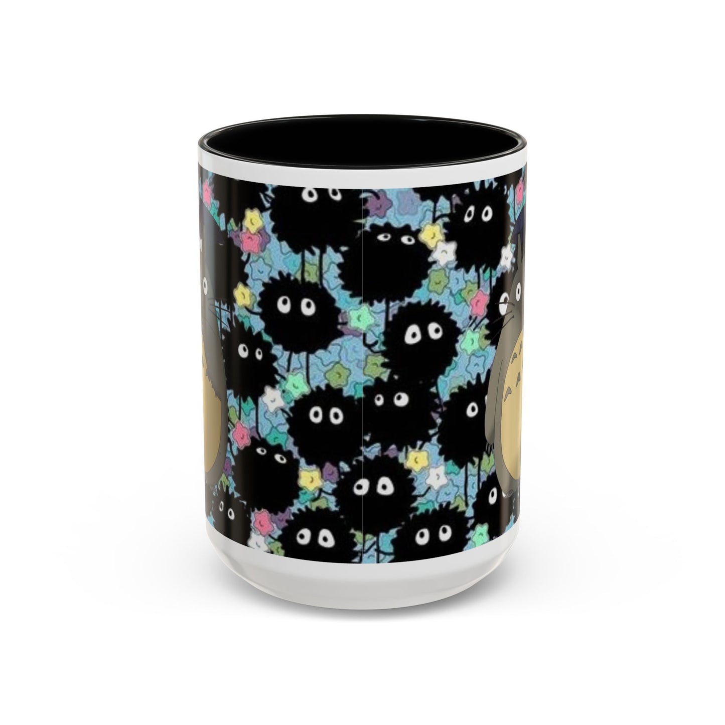 Totoro & Soot Sprites Accent Mug – Studio Ghibli Color Handle Cup – 11oz & 15oz Ceramic Anime Gift