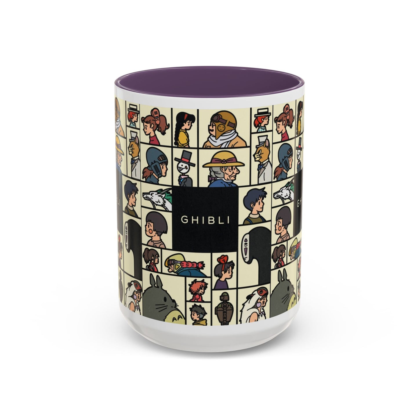 Studio Ghibli Characters Sketch Accent Mug – 11oz & 15oz Anime Coffee Cup with Color Handle