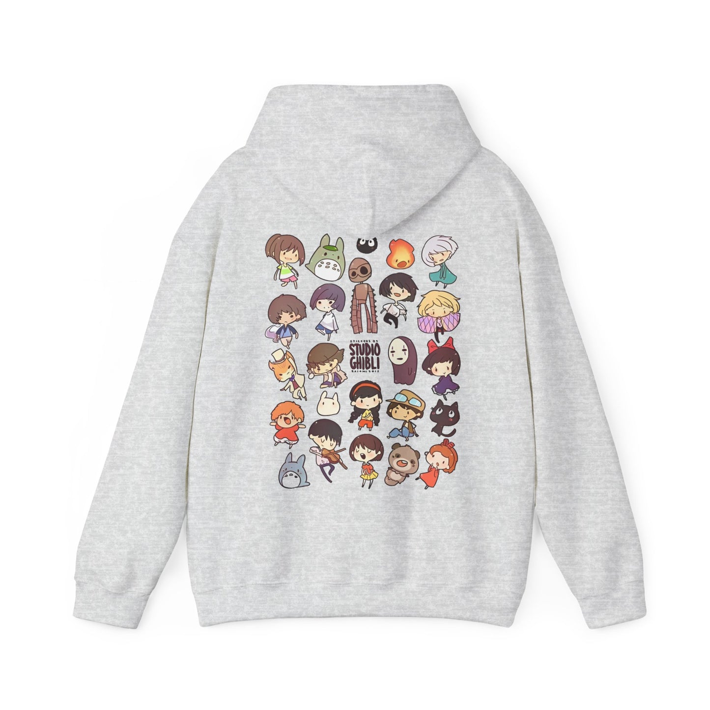 Chibi Studio Ghibli Characters Back Print Hoodie – 100% Cotton Anime Pullover for Ghibli Fans