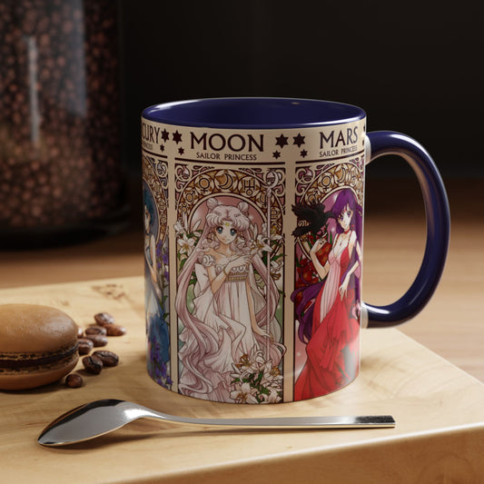 Sailor Moon Inner Guardians Accent Mug – Color Handle Anime Cup 11oz & 15oz – Magical Girl Coffee Gift