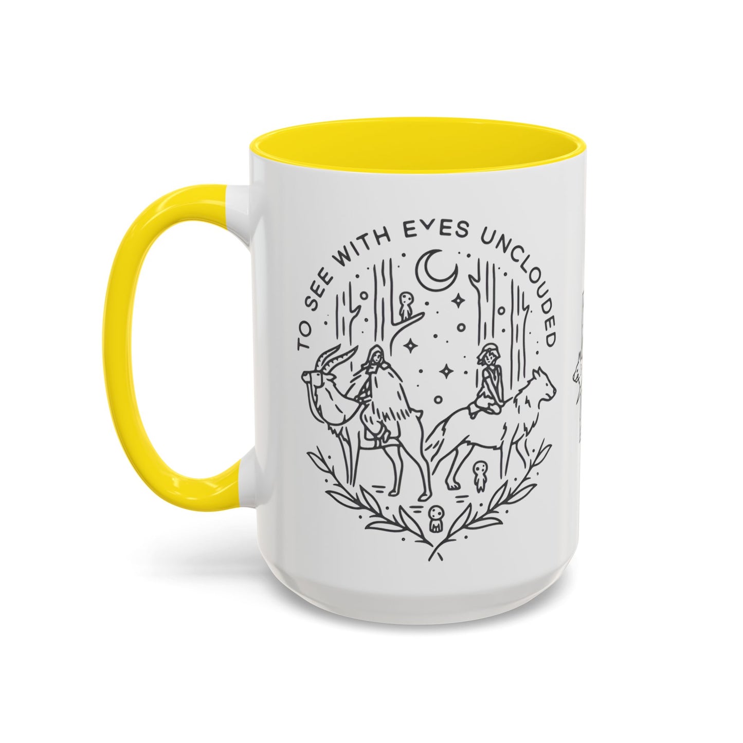 Princess Mononoke Art Accent Mug – Studio Ghibli Coffee Cup with Colored Handle – 11oz & 15oz Ceramic Anime Gift