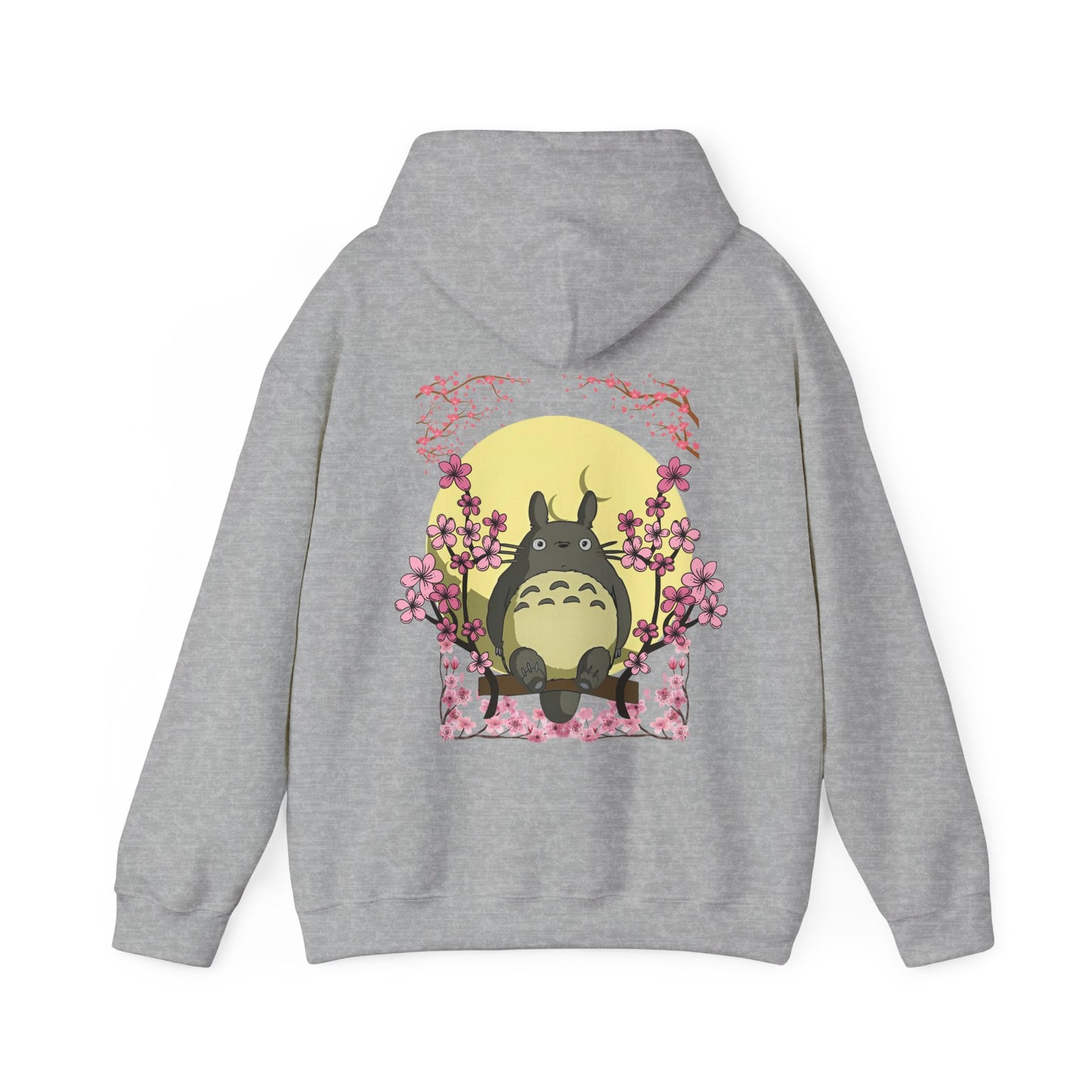 Totoro Sakura Moon Back Print Hoodie – 100% Cotton Studio Ghibli-Inspired Cherry Blossom Pullover
