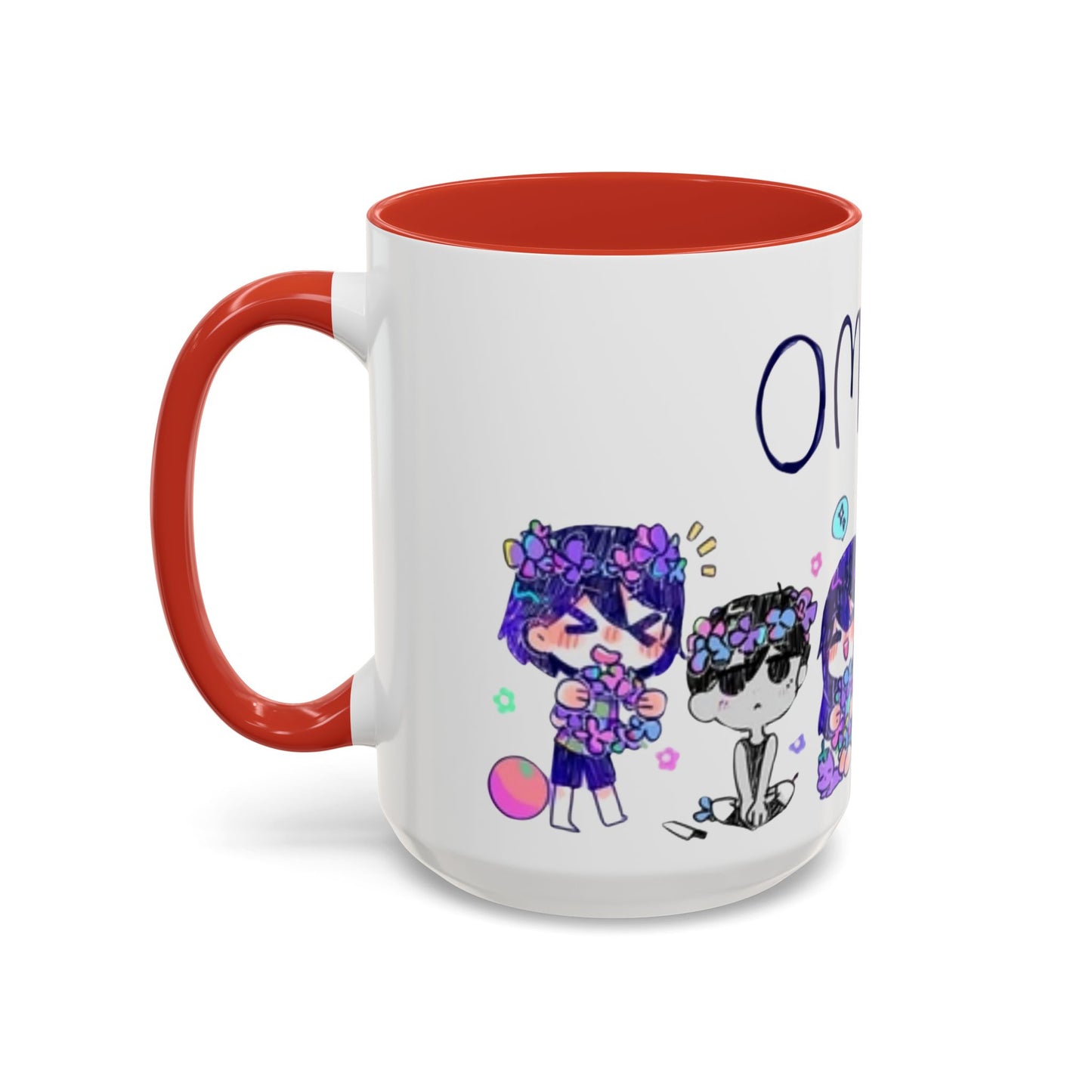 Family Omori Accent Handle Mug – 11oz & 15oz Color Handle Ceramic Cup – Cute Indie Game Gift for Omori Fans