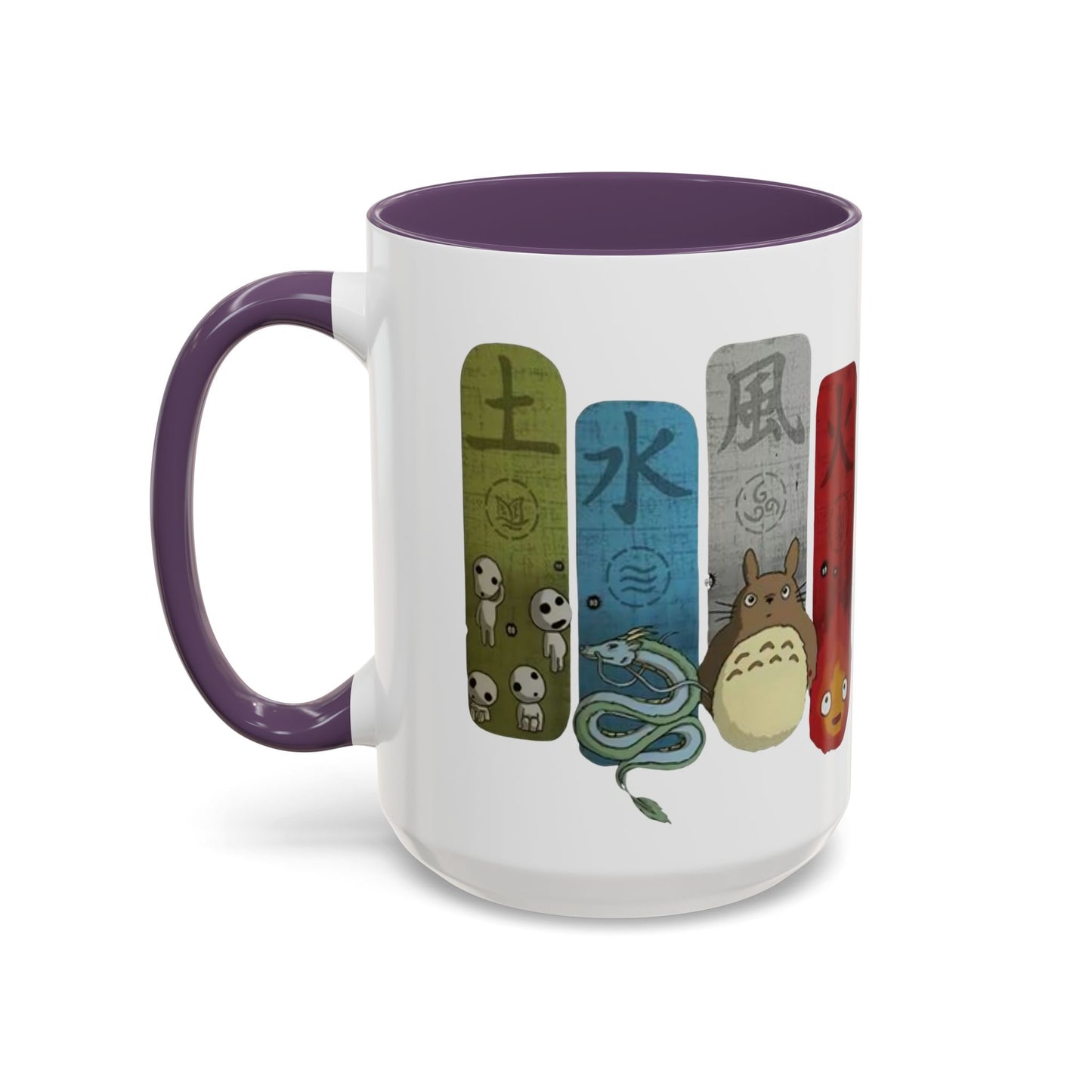 Studio Ghibli Figures Accent Mug – 11oz & 15oz Color Handle Anime Cup – Ghibli Character Coffee Mug for Fans