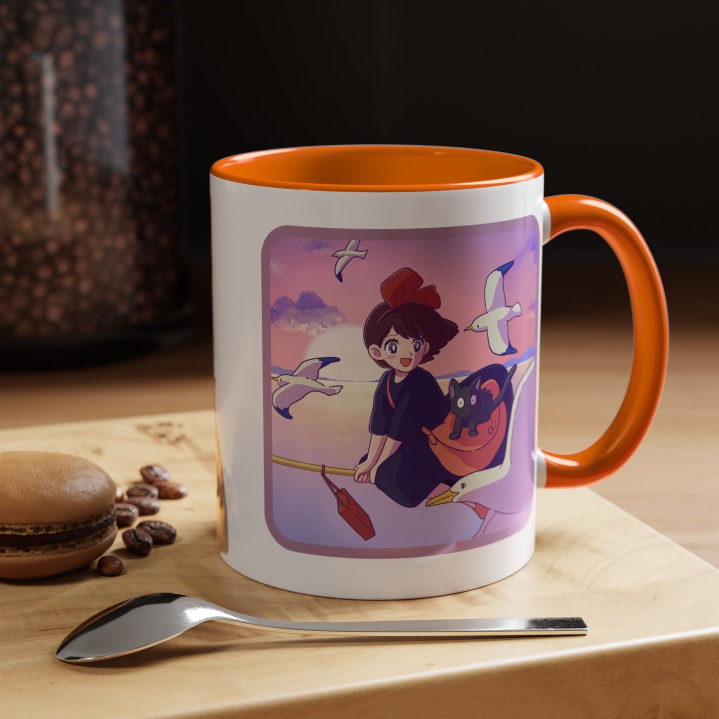 Jiji Funny Accent Mug – Kiki’s Delivery Service Color Handle Cup 11oz & 15oz – Cute Ghibli Cat Anime Gift