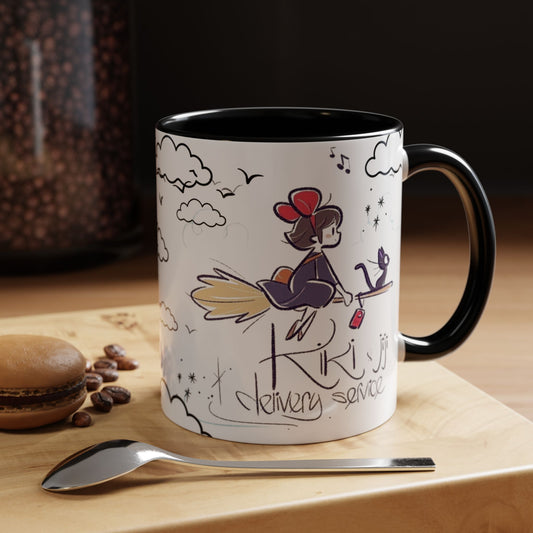 Kiki's Delivery Service Sketch Accent Mug – Studio Ghibli Ceramic Cup – 11oz & 15oz Anime Gift