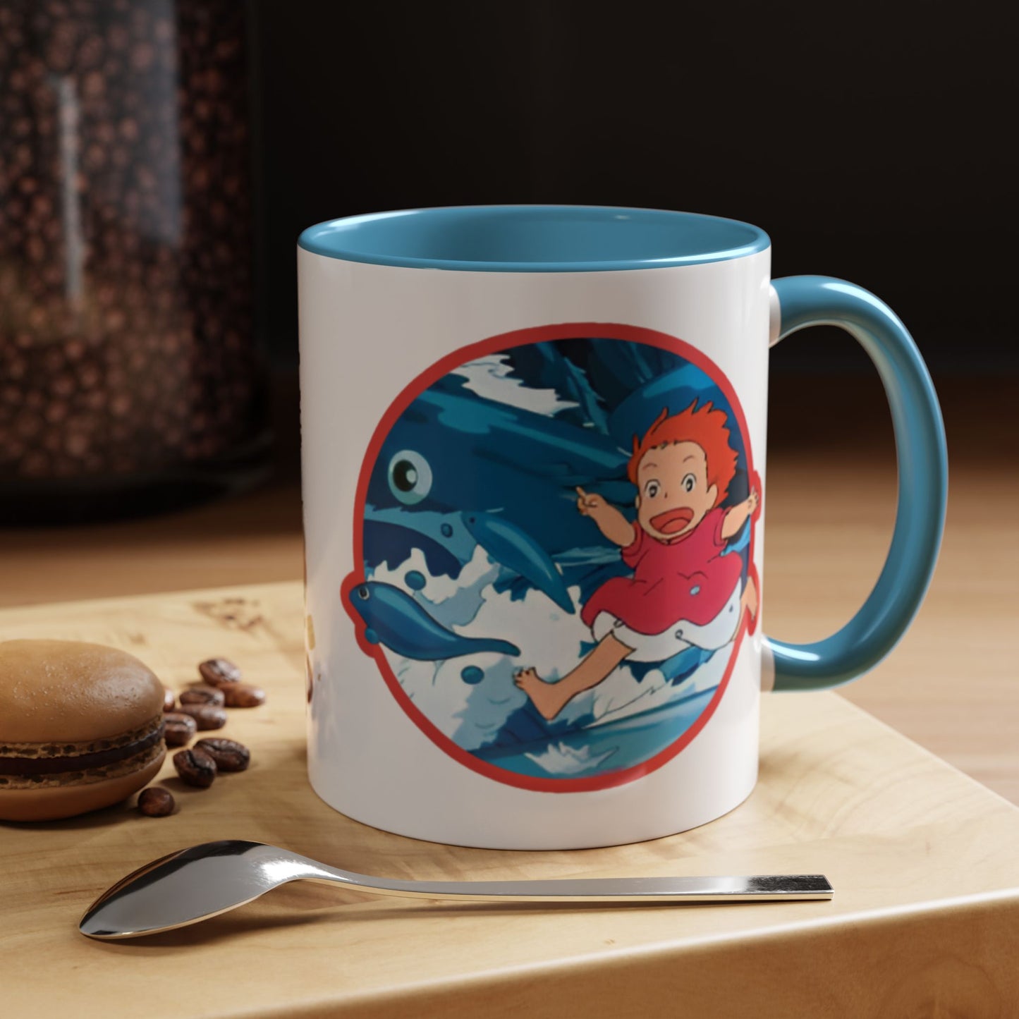 Ponyo Accent Mug – Studio Ghibli Collage Color Handle Cup 11oz & 15oz – Cute Anime Ocean Gift for Fans