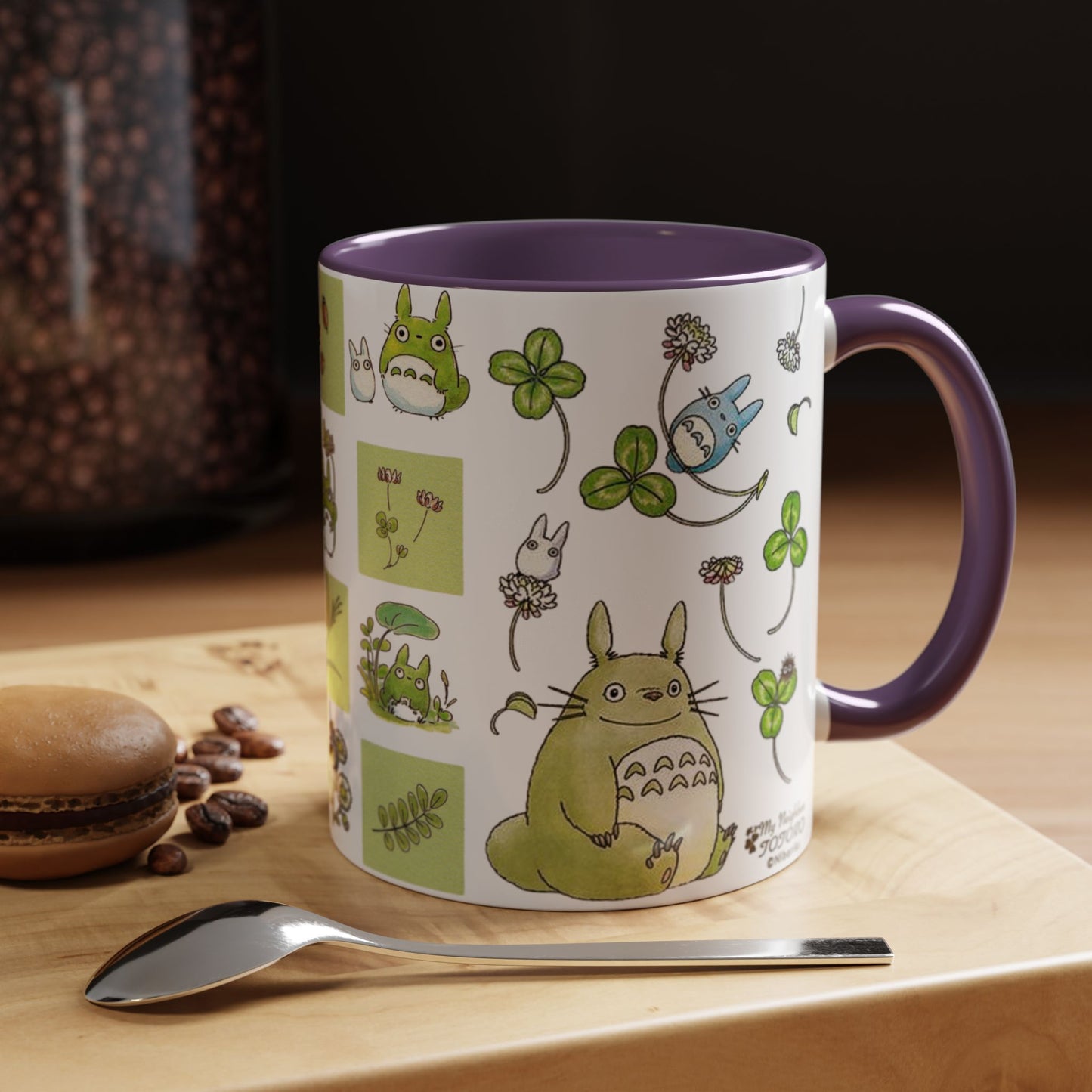 Totoro Green Accent Mug – Studio Ghibli Color Handle Coffee Cup – 11oz & 15oz Ceramic Gift for Anime Fans