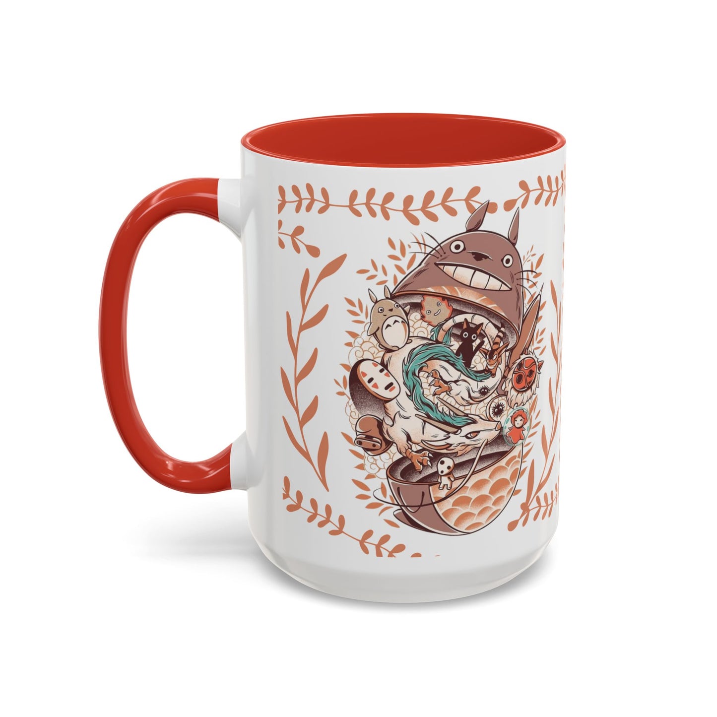 Totoro Matryoshka Accent Mug – 11oz & 15oz Studio Ghibli Inspired Coffee Cup with Color Handle