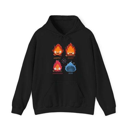Funny Calcifer Faces Hoodie – 100% Cotton Howl’s Moving Castle Ghibli Anime Pullover