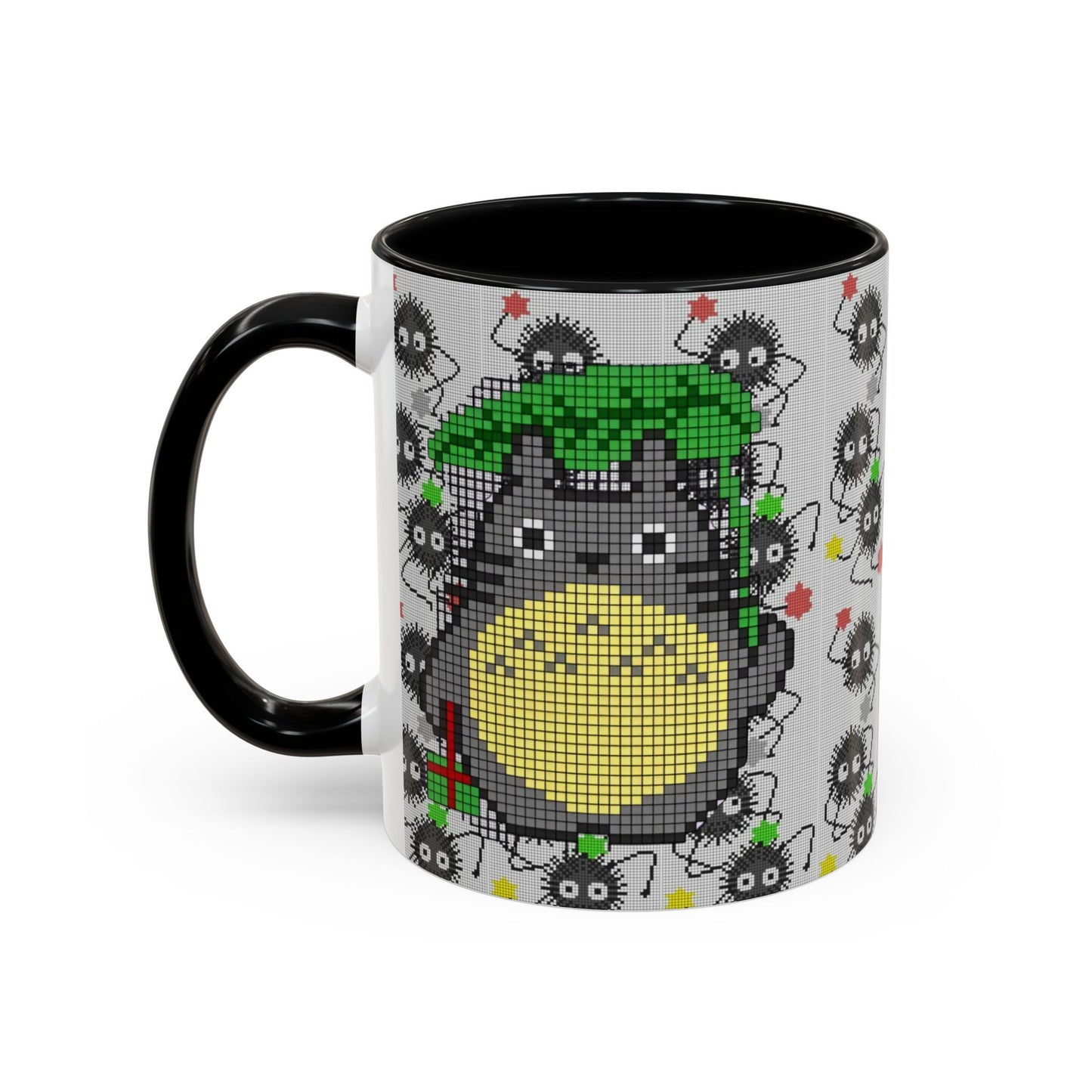 Totoro & Soot Sprites Accent Mug – Color Handle Studio Ghibli Cup – 11oz & 15oz Ceramic Anime Coffee Gift