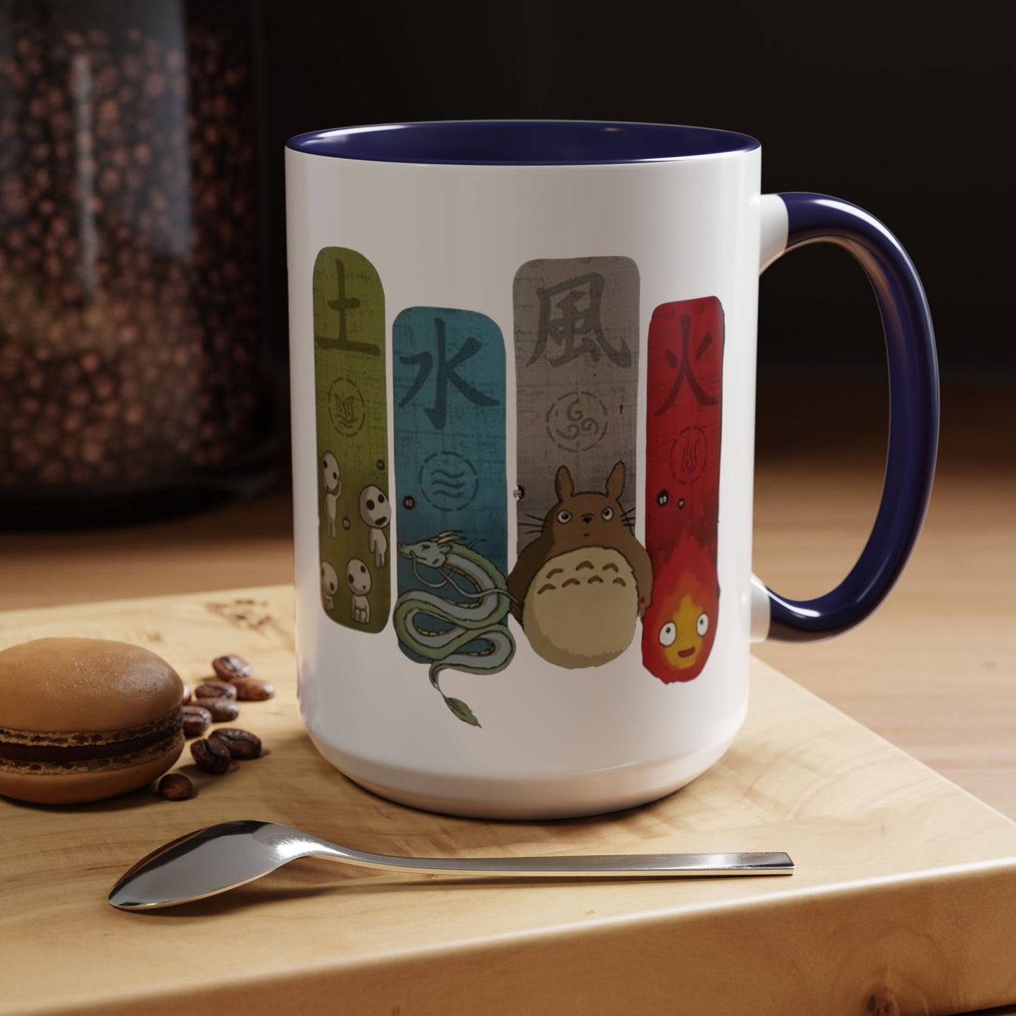 Studio Ghibli Figures Accent Mug – 11oz & 15oz Color Handle Anime Cup – Ghibli Character Coffee Mug for Fans