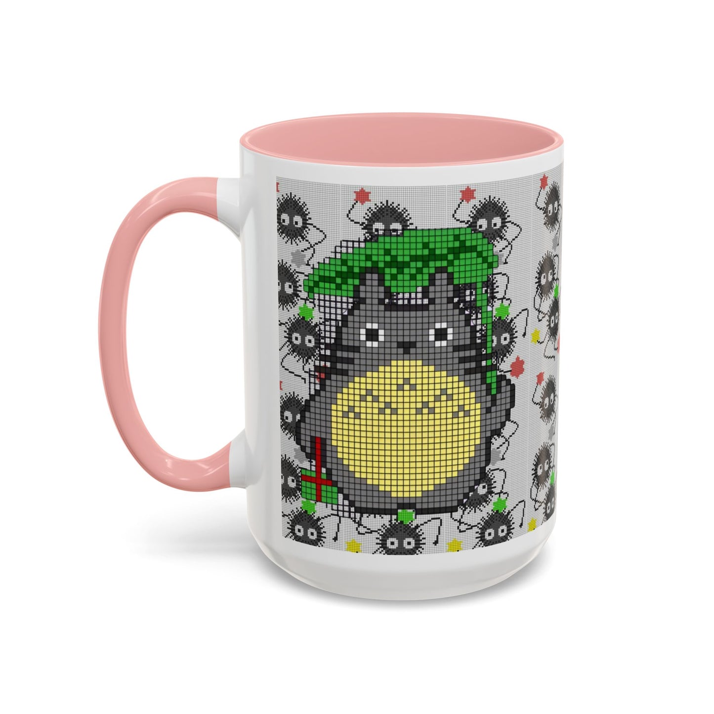 Totoro & Soot Sprites Accent Mug – Color Handle Studio Ghibli Cup – 11oz & 15oz Ceramic Anime Coffee Gift
