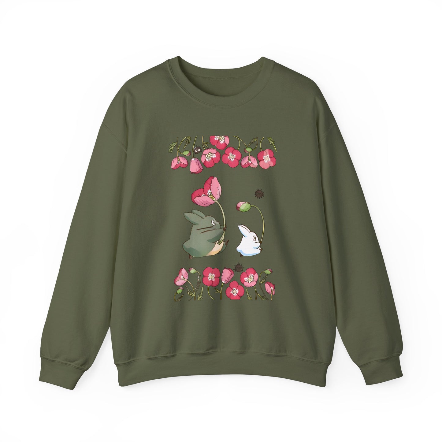 Totoro Cute Flowers Sweatshirt – 100% Cotton Studio Ghibli Cozy Anime Pullover