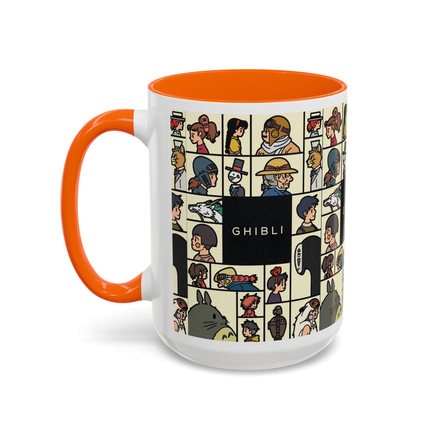 Studio Ghibli Characters Sketch Accent Mug – 11oz & 15oz Anime Coffee Cup with Color Handle
