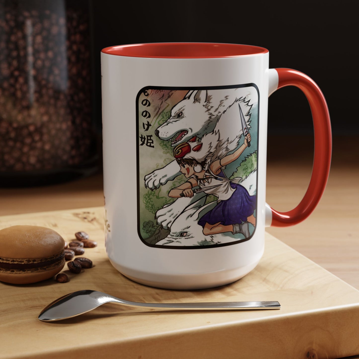 Princess Mononoke Accent Mug – Ghibli Collage Color Handle Cup 11oz & 15oz – Fantasy Anime Gift with San & Kodama